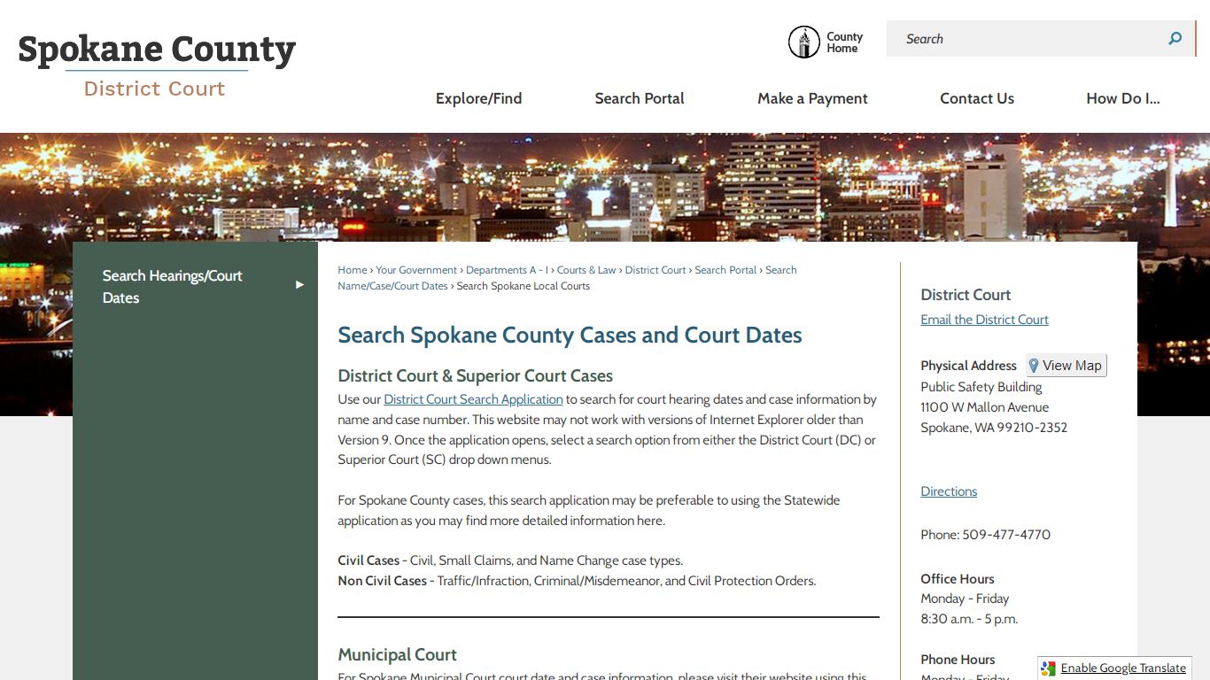 Search Spokane County Cases and Court Dates